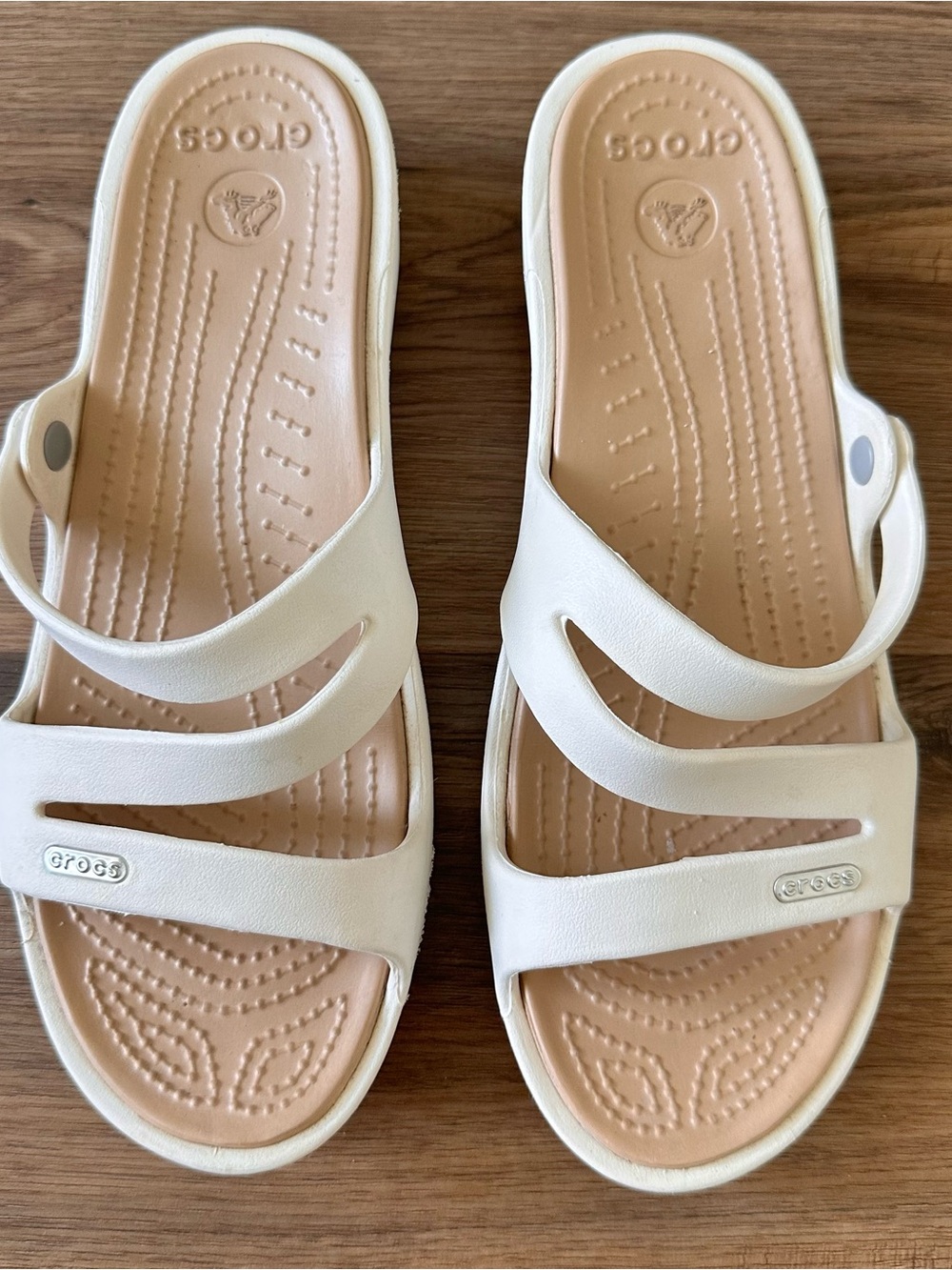 CROCS Women's Cream and Nude Dual-Strap Slide Sandals